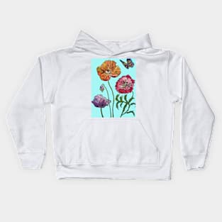 Pretty Poppies Aqua Blue Watercolour Kids Hoodie